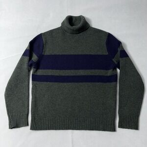 Wallace & Barnes Shetland Wool Sweater Men Large Green Blue Turtleneck